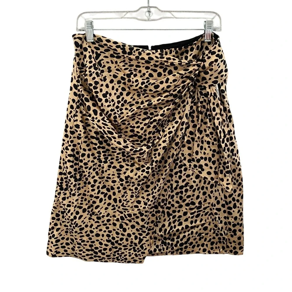 Hugo Boss Vedina Satin Leopard Spot Animal Print‎ Faux Wrap Skirt Size 8 NWOT